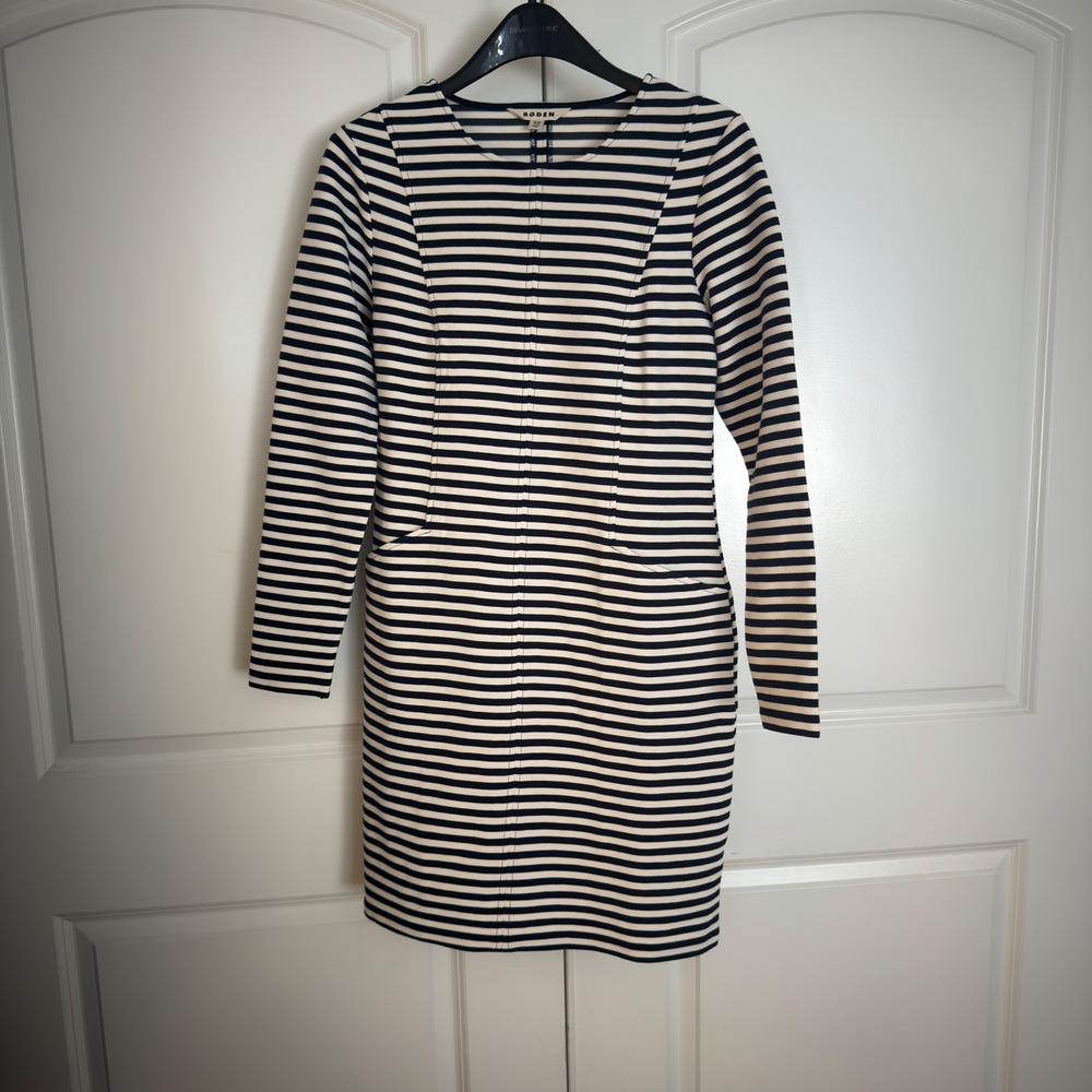 Boden Womens Navy White Striped Ottoman Knit Long Sleeve Sheath Dress US 8R